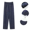 Men's Sleepwear Plaid Pajama Pants Men Cotton Flannel Sleep Lounge Bottoms Trousers Nightwear Elastic Waist Loose Homewear