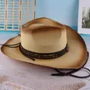 Beretten retro grote riem straw hoed pa-pyrus gekrulde jazz top cowboy cap hipster brede buitentrend zon