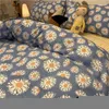 Sängkläder sätter ins nordiska solblommor täcke med kudde fall mode design laken flickor 3 4st.