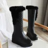 Boots Warm Pink White Snow Women Winter Shoes Wedges Low Heels Knee High Female Platform Fur Plush Long Woman 221203