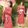 民族服日本の着物ユカタママと娘マッチする服女性女の子春夏格子縞のプリントカーディガンオビベルトローブ