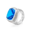 Merk vrouwen Ringen 925 Sterling Zilver 17 MM Blue Topaz Black Onyx Turquoise Rookkwarts Amethist Ring voor Women279R