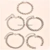 Charm Bracelets Bohemian Fashion Chain Bracelet Set Punk Hippop Chains Bracelets 5Pcs/Set Drop Delivery Jewelry Dh9A0