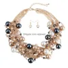 Earrings Necklace Europe Party Casual Jewelry Set Womens Exaggerated Mixed Color Pearl Beads Necklace Short Earrings Drop Delivery Dhxlt