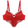 Stage Wear Women Bling Tassel Push-Up Bra Spaghetti Strap Sequin Tassels Crop TopLatin Brassiere Tops Party Club Performance Costume