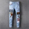 Herr jeans mode lapp rippade bl￥ m￤n smal fit designer tv￤ttade denim byxor hip hop dj fest punk rock pantsp0a8