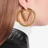 Luxury big gold hoop earrings designer for women 4cm orrous letter-L brand Circle Simple stud earring New Wedding Lovers gift engagement Jewelry for Bride colorfast