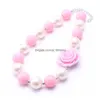 Perlenketten Rosa Rose Blume Mode Kind Klobige Halskette PinkAddivory Farbe Bubblegum Perle Kinder Schmuck Für Kleinkind Mädchen D Dhcyj