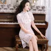 Ubranie etniczne letnie kobiety chińskie retro różowa nowość qipao koronkowa szyfonowa moda cheongsam sukienka orientalna formalna impreza sukienki vestidos