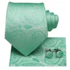 Bow Ties Silk for Men Mint Green Neck Tie Paisley Jacquard Pocket Squar