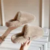 Slippers Luxury Fur Fluffy Winter Women Closed Toe Plush Solid Color Warm House Slides Indoor Floor Shoes 221203