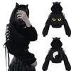 Veste Femme Manches Longues Hoodies Kawaii Oreilles De Chat À Capuche Gothique Punk Harajuku Cold Shouler Bandage Noir Sweats 221201