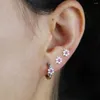 Boucles d'oreilles créoles 2022 cadeau de Saint Valentin rouge blanc zircon cubique pavé couleur or fleur bijoux Bling 5A Cz boucle d'oreille délicate pour les femmes