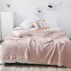 Koce gofry muślinowe letnie łóżko koronkowe szary różowy, miękki, ciepły w kratę rzut kocem duży 221203