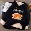 Vestes pour femmes Automne Hiver Manteau Vêtements Cachemire À L'intérieur Épaissir Agneau Hoodies Sweat Femmes Mode Jus D'orange Imprimer Survêtement Top Jumper 221201