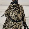 Женский меховой фальшивый фальшивый лаутаро зимний леопардовый принцип теплой пушистый тренч