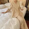 Women's Sleepwear 3 Colors Princess Flower Embroidered Lace Pajama Sets Vintage up Pyjamas Suit Ladies Home Nightclothes 221202