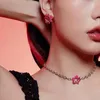 Choker Charm Rose Red Musical Note Flower Necklace For Women Sweet Cool Girly Creative Stud Earrings Aesthetics Y2K Jewelry