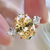 Bagues de cluster Hight Quatily Silver 925 Sterling Ovale 10 14mm Citrine Rose Gemstone Engagement pour les femmes Party Fine Bijoux