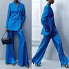 Street Style Women Pants Suits Loose Leisure Blue Wedding Tuxedos Prom Evening Party Wide Leg Wear 2 Pieces