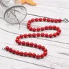 Chains Genuine Coral Chain Necklace For Women 8mm Natural Stone Round Beads Statement Choker Necklaces Elegant Gifts Jewelry 18" A971