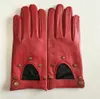 Gants sans doigts en cuir naturel pour femmes, rivets de Style Punk, en cuir véritable ajouré, gants de conduite de moto rouge vert R749 221203