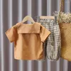 Ensembles de vêtements mode enfant en bas âge bébé fille vêtements d'été ensemble enfants coton chemise en lin pantalon 2 pièces costumes tenues