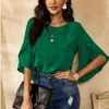 Blouse blouse voor dames ronde nek ruches mouw top blusas femininas elegantes vrouwen casual camisas