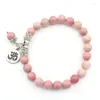 Strand Silver Plated 3D Symbol Connect Rhodonite Stone Round Beads Elastic Armband Fluorit Metafysiska smycken