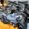 Ensembles de literie De Luxe Noir Or Jacquard Et Coton Égyptien Ensemble Satin Lisse Couette Housse De Couette Linge De Lit Drap Housse Taies D'oreiller 221206