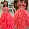 Coral Girl Pageant Dress 2023 Ruffles Tiered Tulle Ballgown Little Kid Compleanno Evento formale Abito da festa Infant Toddler Teens Preteen Tiny Young Junior Miss Rachel