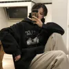 Women's Hoodies Sweatshirts American Black Baggy Pullover Fashion Letter Printing Fleece Sweatshirt Lazy Wind Raglan Sleeves Hoodie Autumn Winter 221202