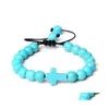 Beaded Natural Stone Braided Bracelets Turquoises Beads Cross Charm Woven Bracelet Female Male Jewelry Women Gift Drop Delivery Dhhg6