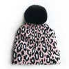 M0281 Autumn Winter Skull Caps barn vuxna kvinnor leopard stickad hatt faux päls boll dam varm mössor hatt