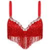 Stage Wear Women Bling Tassel Push-Up Bra Spaghetti Strap Sequin Tassels Crop TopLatin Brassiere Tops Party Club Performance Costume