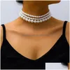 Chokers Bohemian Mti Layer Beaded Halsband Imitation Pearl Chokers For Ladies Dinner Party Wear Necklace Ornament Drop Delivery Je DH3SA