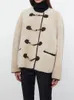Women's Fur Faux Women O Neck Coat Ladies Loose Long Sleeve Metal Buttons Outwear Female Jacket Tops 221202