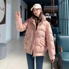 Women's Trench Coats Women Winter Glossy Down Jacket Short Bubble Coat Korean Cotton Padded Parkas Stand-up Collar Design Warm Female