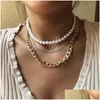 Подвесные ожерелья панк толстый цепной колье для женщин Mtilayer Pearl Vintage Choker воротнич