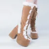 Boots Ribetrini Brand Designer Fur Gothic Chunky Block Heel Women High Platform Cosplay Casaul Party Warm Shoes 221203