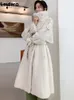 Dames bont faux lautaro winter lange witte dikke, warme zachte zachte mink trench jas voor vrouwen dubbele borsten Britse stijl mode 221202