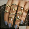 Bandringar 10st/set guldf￤rg blomma midi ringar upps￤ttningar f￶r kvinnor sier boho strand vintage turkisk elefantfinger knuckle ring juvelr dhvbd