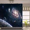 Rideaux de douche étoile galaxie planète ciel étoilé pleine lune univers espace fantaisie forêt paysage tissu Polyester salle de bain décor