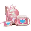 Sacs à dos 3pcs / set paillettes licorne sac à dos mode fille paillettes école livre sac filles mignon hologramme laser PU cuir voyage 221203