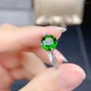 Cluster Rings Natural Diopside 2.5 Ring 925 Silver Inlaid Exquisite Main Stone 7 7mm Emerald Temperament Ins Korean Jewelry