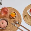 Table Mats 2 Pack Handwoven Rattan Placemats Round Wicker Natural Woven For Dinner Heat Resistant