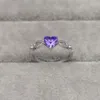 Cluster Rings Ladies 925 Sterling Silver Amethyst Gemstone Purple Heart Shape Ting for Women Fine Jewelry