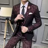 Men's Suits Blazers Luxury Sets Latest Coat Pant Vest Design Dress Floral Slim Groom Tuxedo Royal Blue Burgundy 221202