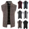 Men's Vests Knitted Cardigan Vest Soft Male Outerwear Stand Collar Men Winter Solid Thickened Fleece Lining Knitting Waistcoat Warm