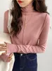 Women's T Shirts Spring 2022 Knitted Slim Women's T-Shirts Long Sleeve Turtleneck Bottoming Minimalist Chic Basic Tops Female Khaki